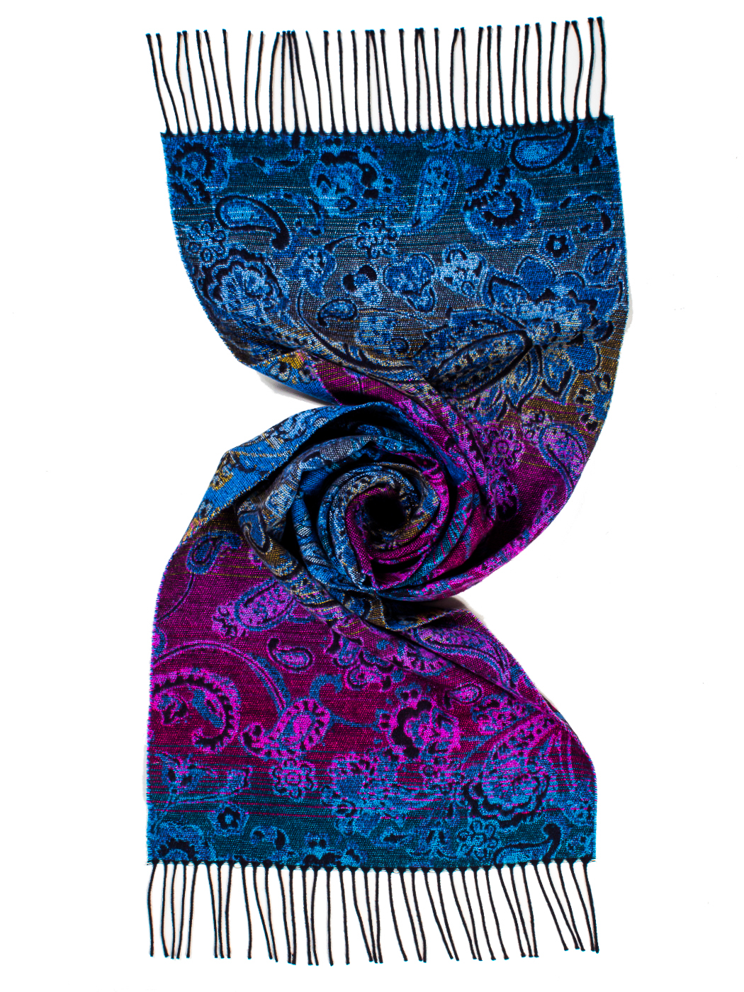 STOLA JACQUARD CACHEMERE CON FRANGE 100% PC MADE IN ITALY - PETROL
